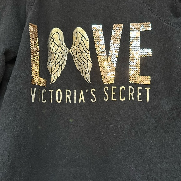 Victoria’s Secret Black Bling Love Angel Tunic Hooded Sweater Size Medium - Picture 2 of 9